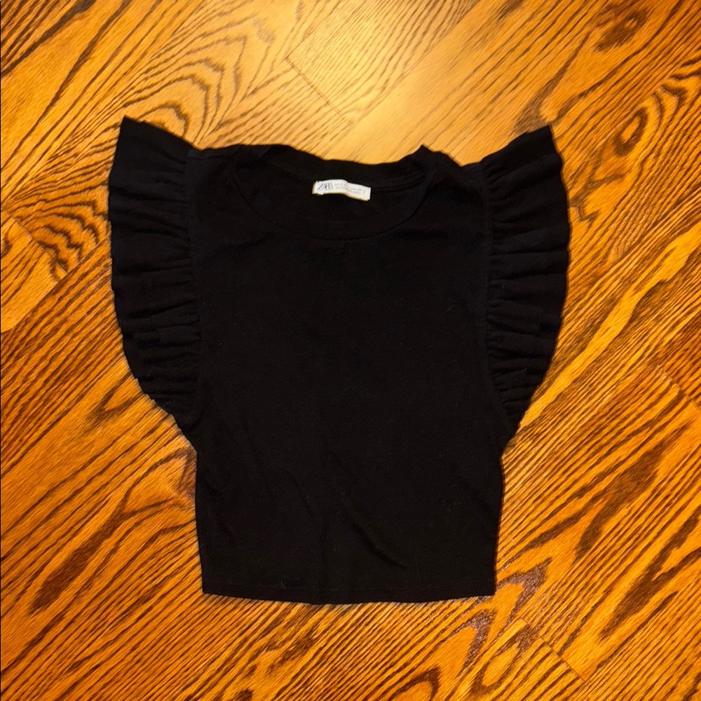 Zara Black Ruffled Sleeve Top